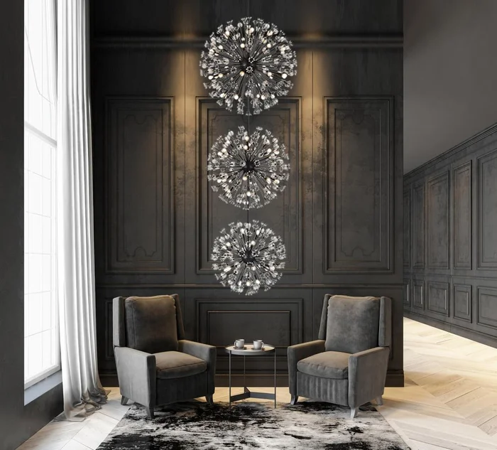 Elegant Furniture & Lighting – Vera 44 inch three tiers crystal starburst chandelier in black – 2500G44L3BK