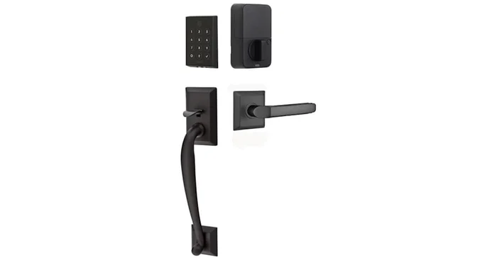 Emtek Empowered 2 Franklin Right Handed Sectional Electronic Touchpad/Fingerprint Key Free Entry Handleset with Milano Interior Lever and Bluetooth/WiFi