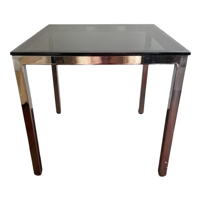 End Table, Vintage 1970s Chrome and Smoked Gray Glass