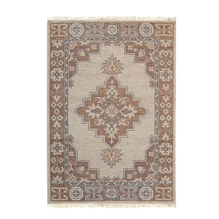 EORC Beige Hand Knotted Wool Traditional Tabriz Rug, 8′ x 10′