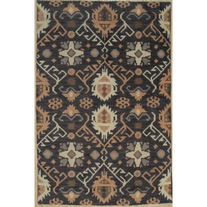 EORC Black Hand Knotted Wool Traditional Oushak Rug, 8′ x 10′