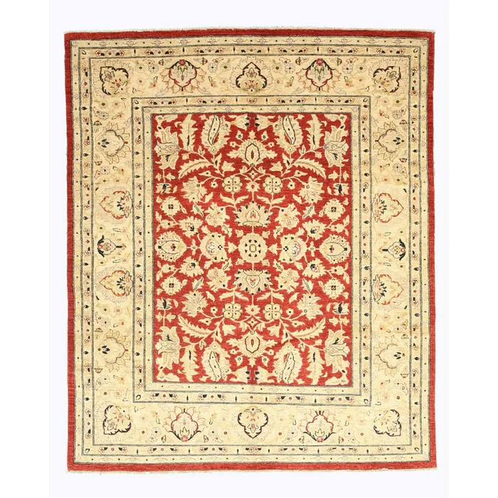 EORC Red Hand Knotted Wool Traditional Peshawar Rug, 8′ x 9’7