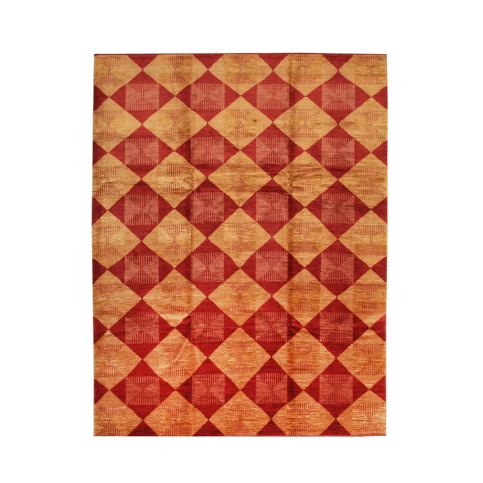EORC Red Handmade Afghan Wool Transitional Turkish Knot Rug, 9’1 x 12′