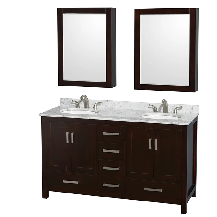Espresso Double Vanity with Carrara Marble and Oval Sinks