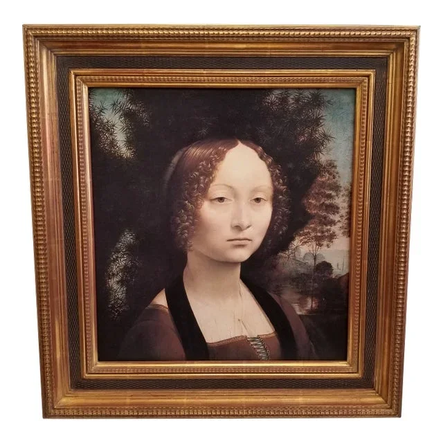 Framed Leonardo Da Vinci Portrait of Ginevra De’ Benci Reproduction on Board