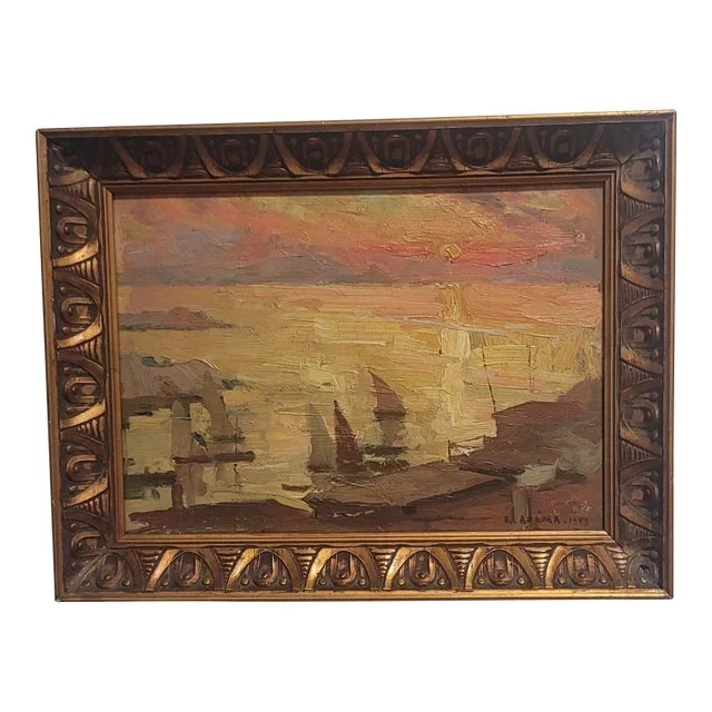 French Early 20th Century Sailboat Impressionist Painting