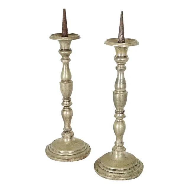 French Pair of 19th Century Pewter Candlesticks