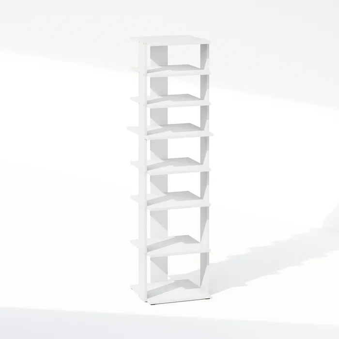 Furinno Compact 8-Tier Vertical Space Saving Free Standing Corner Shelf, Display Rack, White
