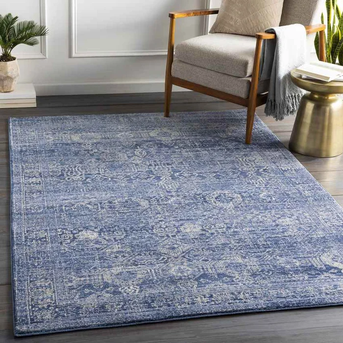 Garminge Traditional Bright Blue Area Rug