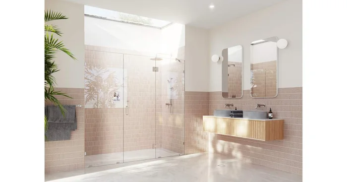 Glass Warehouse Stellar 78″ High x 100″ Wide Hinged Frameless Shower Door with Clear Glass