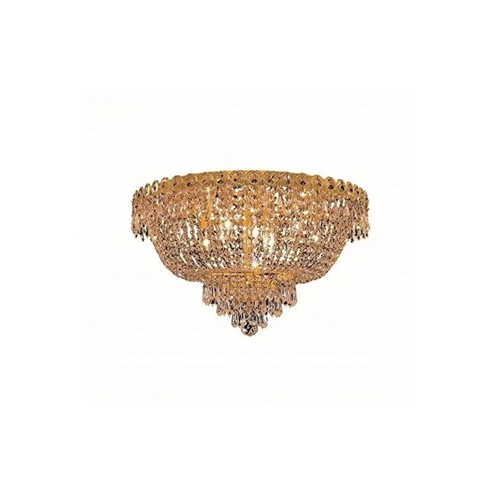 Gold Flush Mount Chandelier Crystal 9 Light Gold