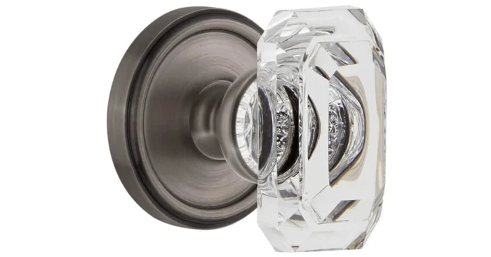 Grandeur Baguette Crystal Solid Brass Non-Turning One-Sided Dummy Door Knob with Georgetown Trim from the Concealed Screw Collection