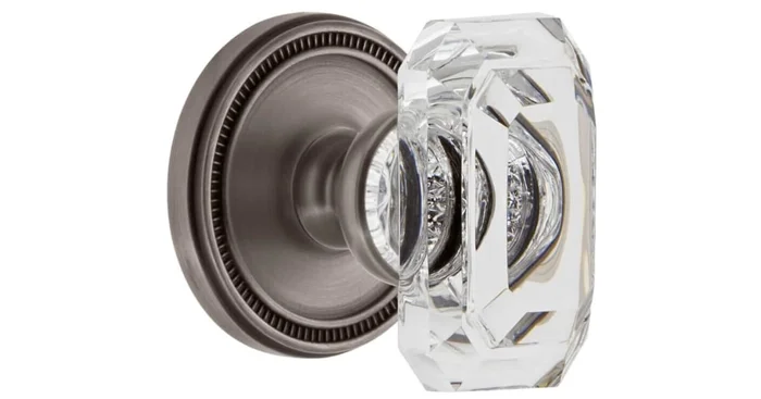 Grandeur Baguette Crystal Solid Brass Passage Door Knob Set with Soleil Trim from the Concealed Screw Collection – 2-3/8″ Backset
