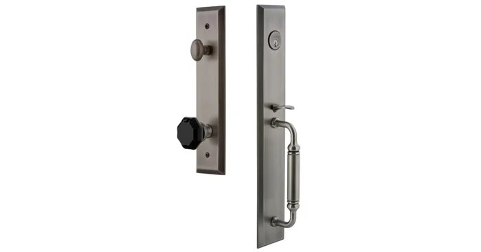 Grandeur Fifth Avenue Solid Brass Rose Keyed Entry Single Cylinder ‘C’ Grip Handleset with Lyon Black Crystal