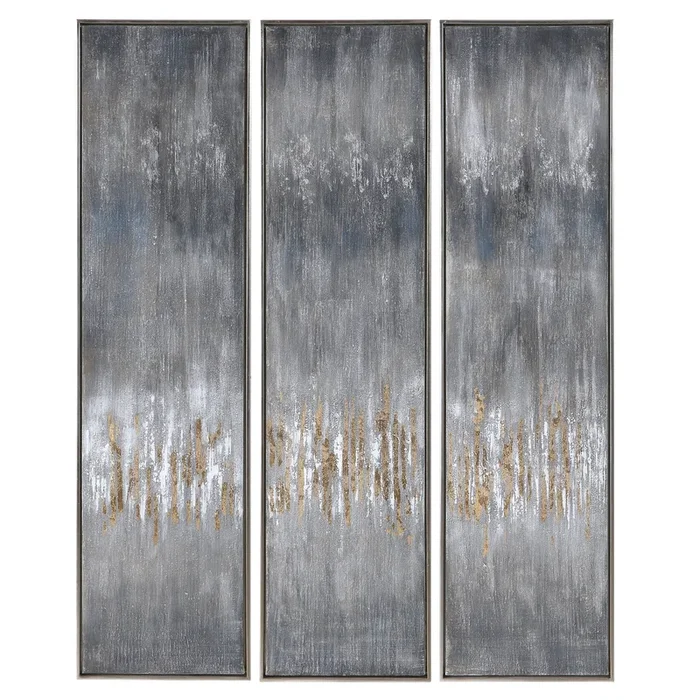 Gray Showers Hand Painted Canvases, Set/3
