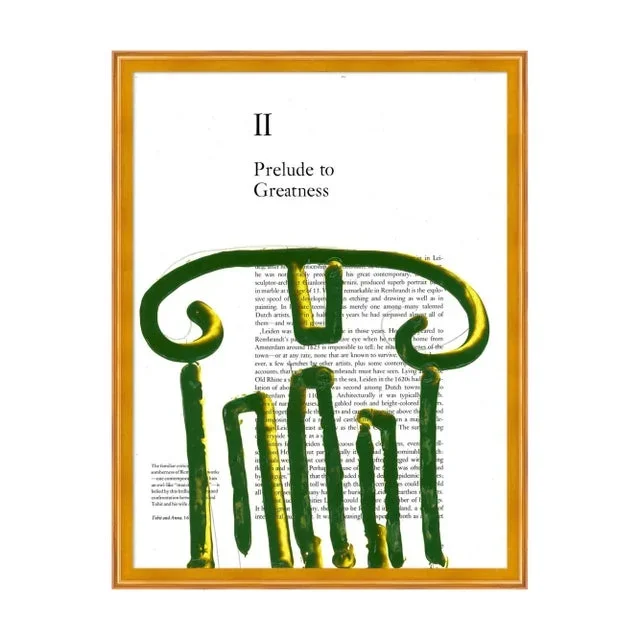 Green Column Print by Virginia Chamlee in Gold Frame, Small
