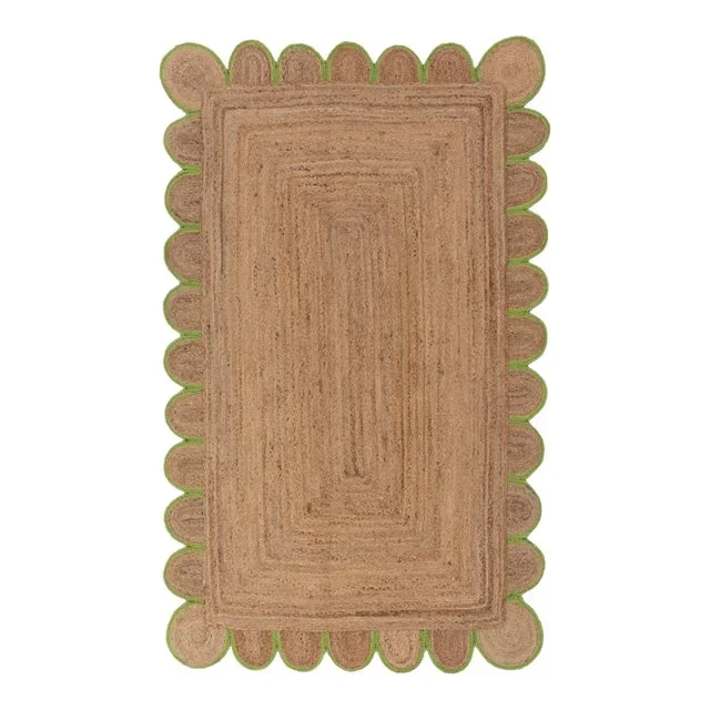 Green Scallop Edge With Natural Jute Rug 5×8 Ft.