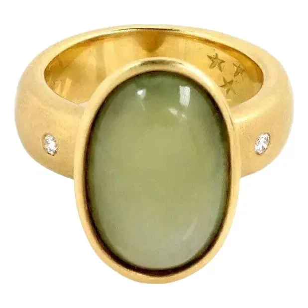 H.Stern Moonstone Diamond 18k Yellow Gold Oval Ring, Size 7.5