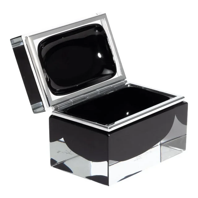 Hand Blown Murano Box in Onyx Black With Chrome Fittings