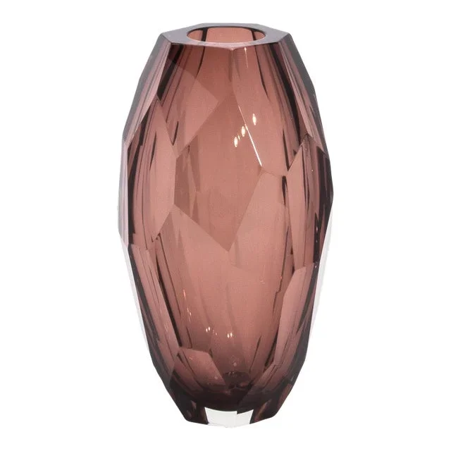 Hand-Blown Murano Modern Tall Faceted Vase in Amethyst Medium