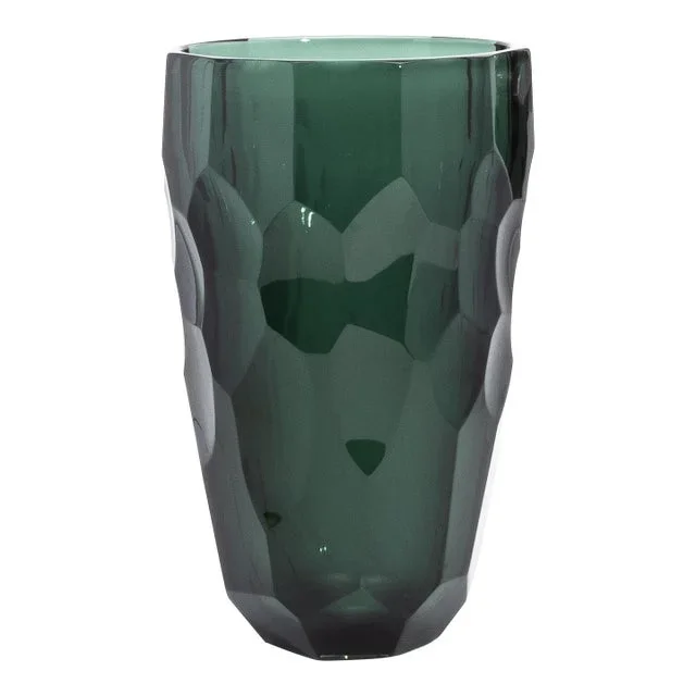 Hand-Blown Murano Modern Tall Faceted Vase in Eucalyptus Green Medium