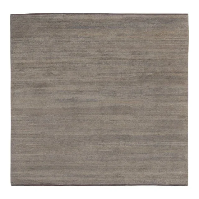 Hand-Knotted Contemporary Square Rug in Solid Gray by Rug & Kilim