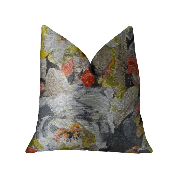 Handmade Luxury Garden Pillow Gray Yellow Coral Patterned Home Decor