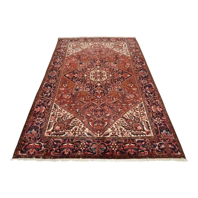 Heriz Rug 9’4” X 12’8” Red Wool Vintage Traditional Hand-Knotted Carpet