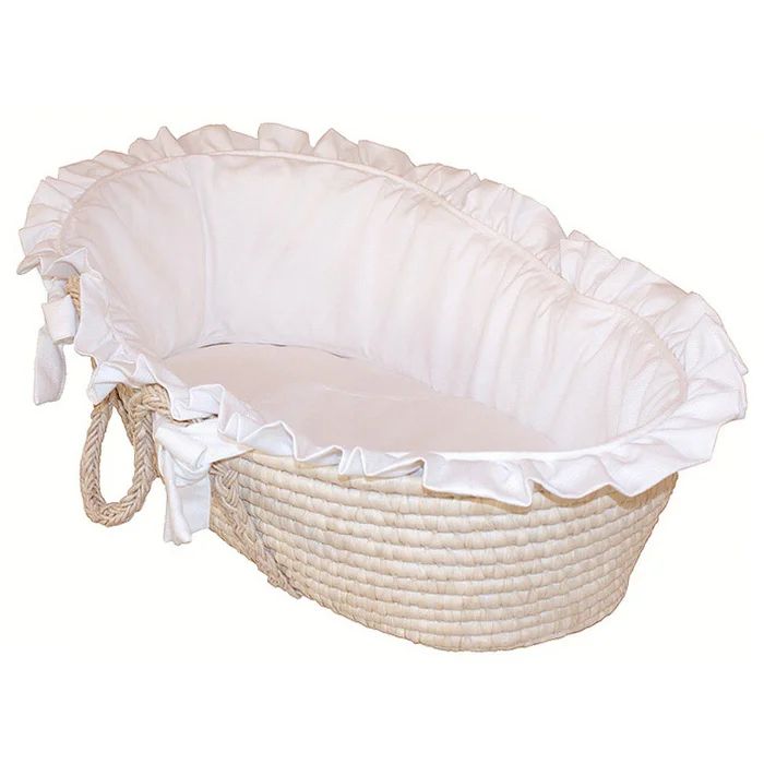 Hoohobbers White Pique Moses Basket