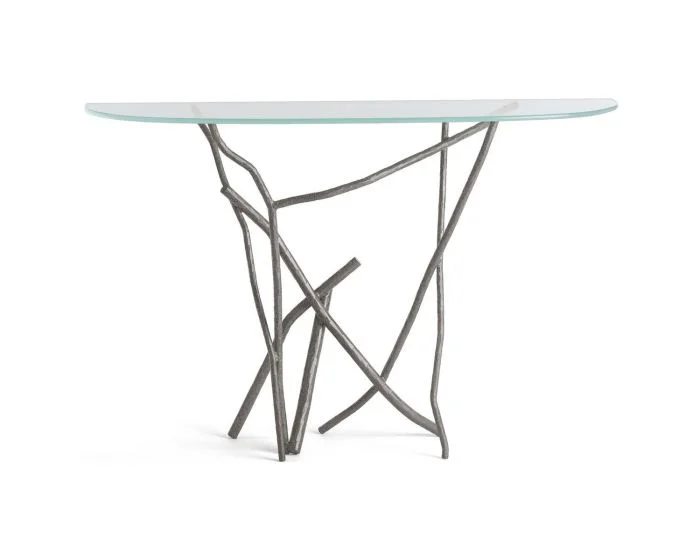 Hubbardton Forge Brindille Console Table in Natural Iron, Glass Top (VA)