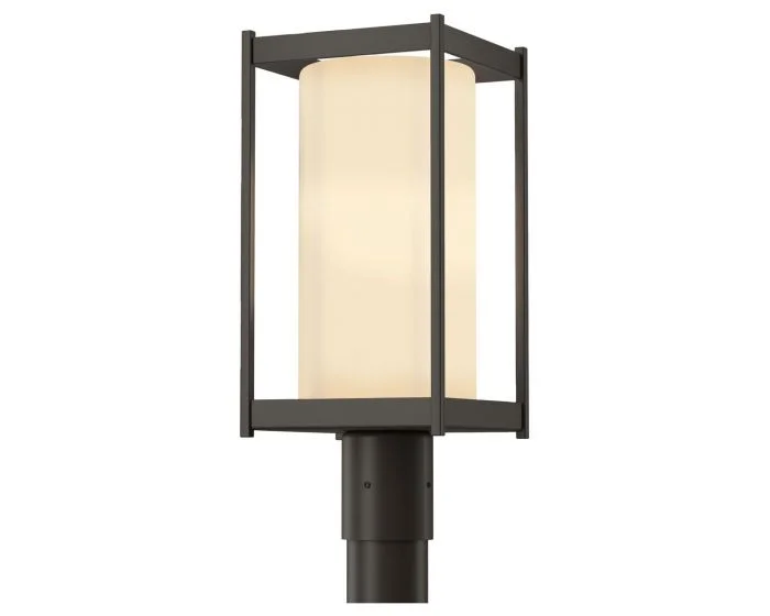 Hubbardton Forge Cela Outdoor Post Light in Coastal Dark Smoke, Opal Glass (GG)