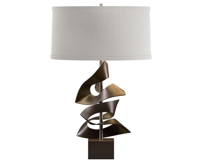 Hubbardton Forge Gallery Twofold Table Lamp in Bronze, Flax Shade (SE)