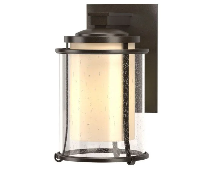 Hubbardton Forge Meridian Outdoor Sconce in Coastal Oil Rubbed Bronze, Seeded Glass