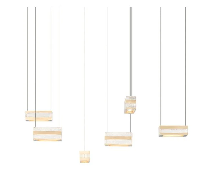 Hubbardton Forge Stacks 6-Light LED Pendant in Modern Brass, Clear Glass (ZM)