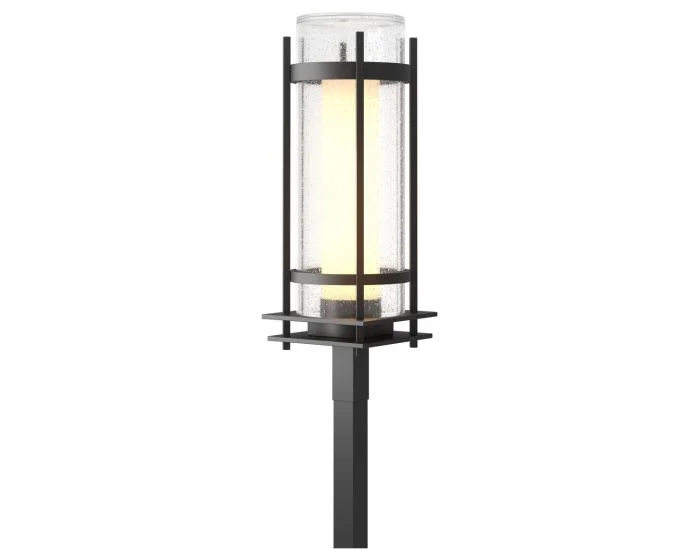 Hubbardton Forge Torch Outdoor Post Light in Coastal Black, Seeded Glass