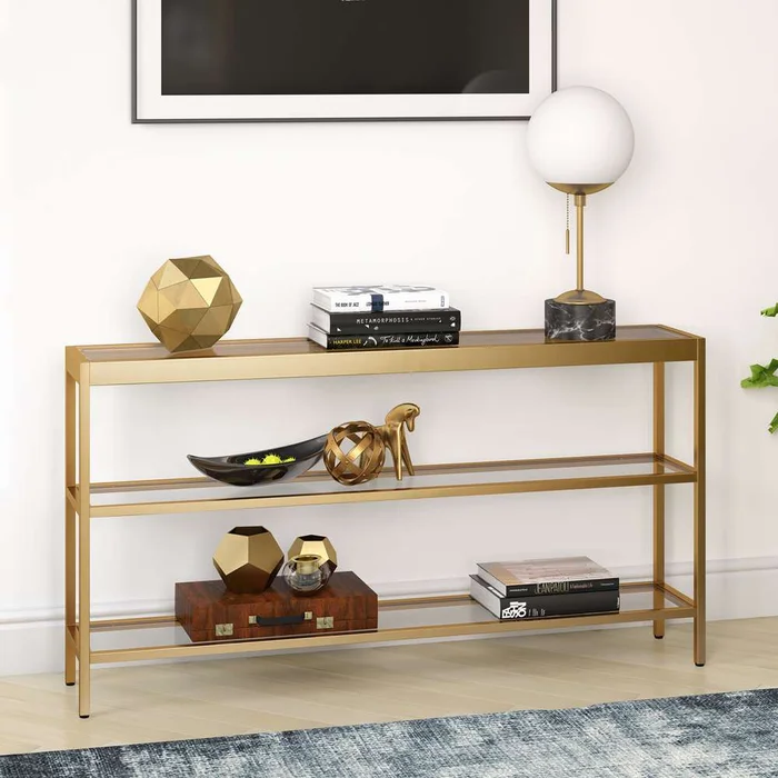 Hudson & Canal – Alexis 55in Wide Rectangular Console Table in Brass – AT0234