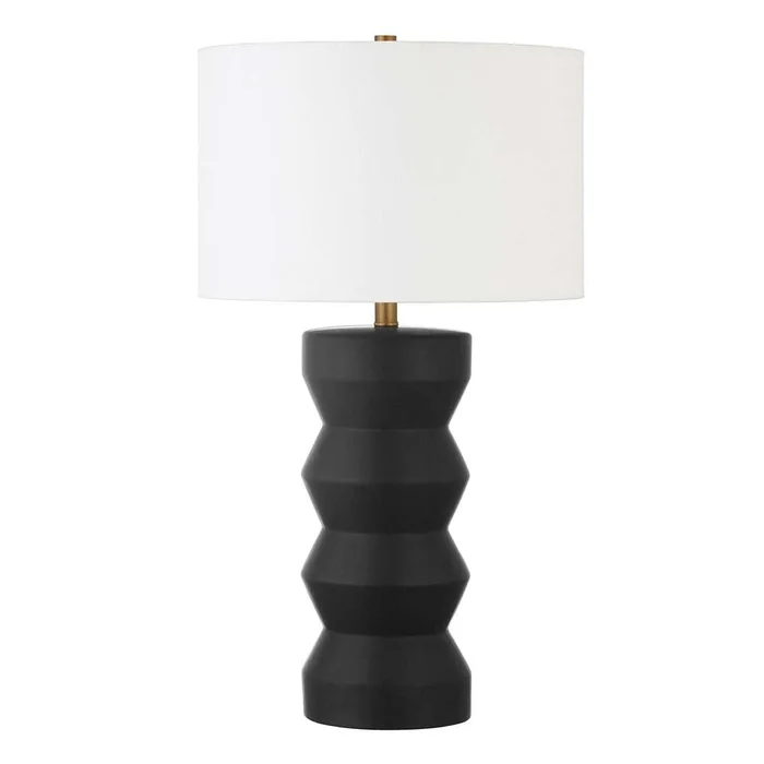 Hudson & Canal – Carlin 27in Tall Ceramic Table Lamp with Fabric Shade in Matte Black/White – TL0766