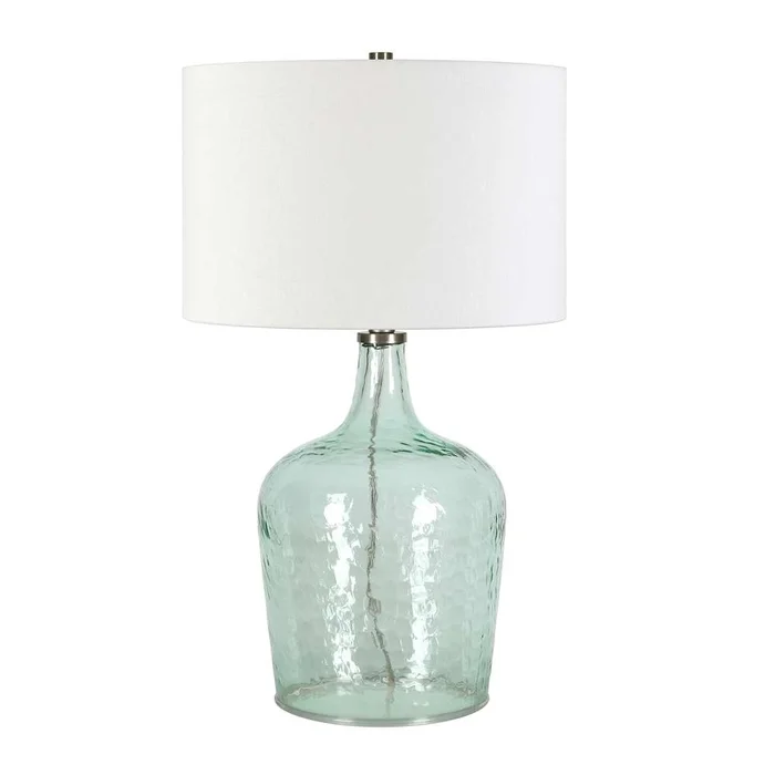 Hudson & Canal – Casco 24in Tall Table Lamp with Fabric Shade in Textured Blue Glass/White – TL0519