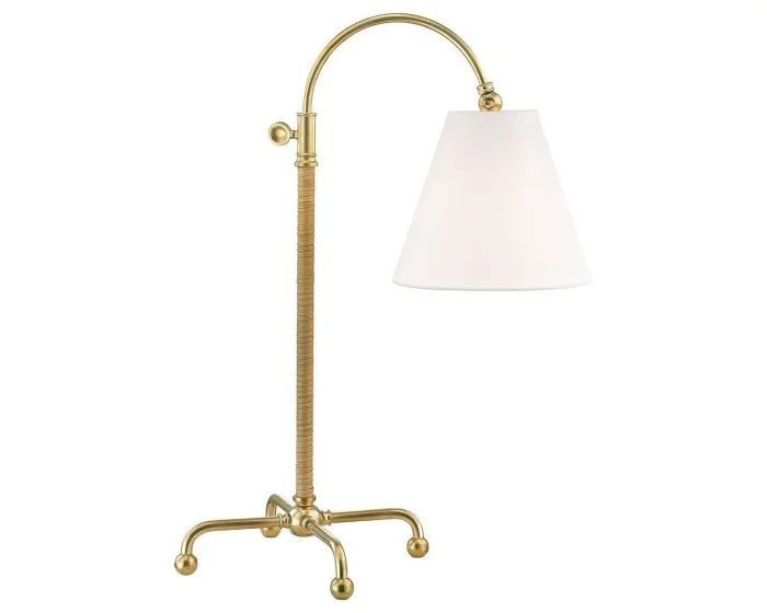 Hudson Valley Lighting Curves No.1 1 Light Table Lamp with Rattan Accent – Aged Brass (Dropshippable)