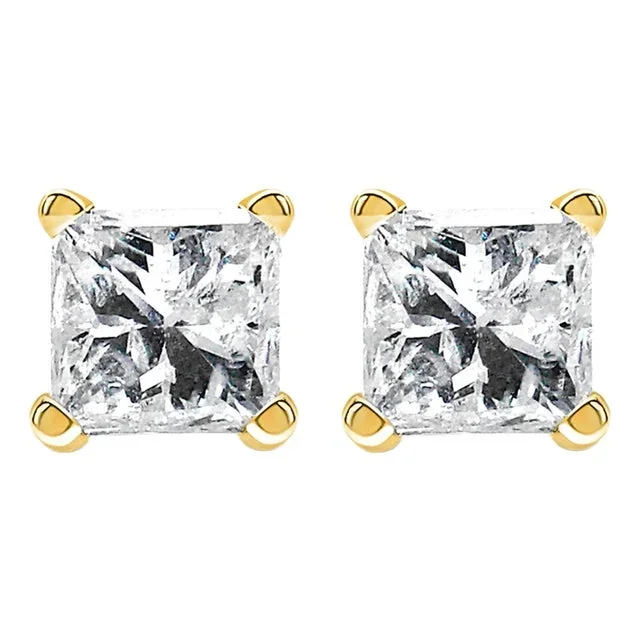 IGI Certified 3/8 Cttw Princess-Cut Square Diamond 4-Prong Solitaire Stud Earrings in 14K Yellow Gold (L-M Color, I1-I2 Clarity)
