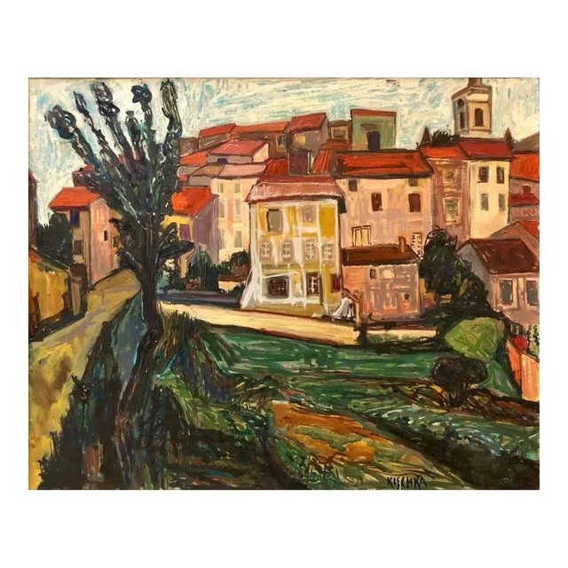 Isis KischkaFrench Modernist LANDSCAPE WITH HOUSES School of Paris Oil Painting
