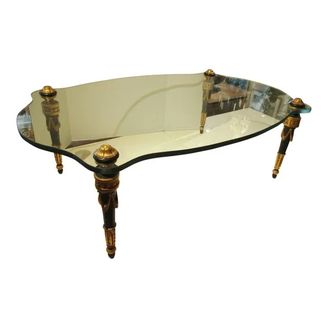 Italian Hand Carved Wood and Glass Top Cocktail Table Circa 1960s