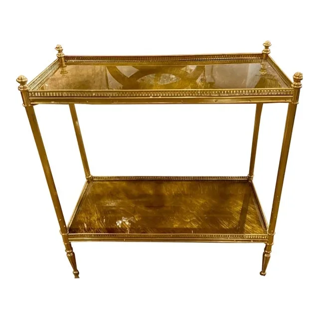 Italian Jansen Manner Brass Side Table With Eglomise Mirrored Top