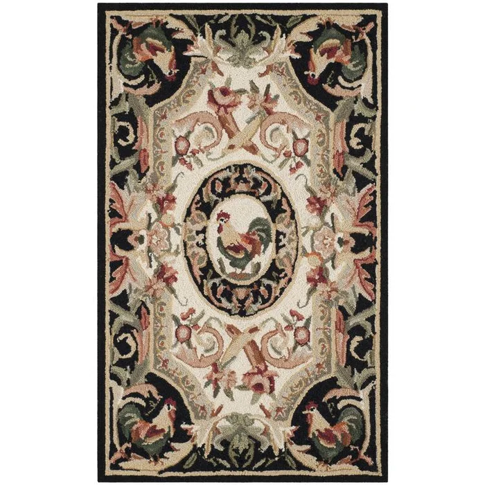 Ivory/Black Hand Hooked Wool Pile Runner Rug 2′ – 9 x 4′ – 9 – Safavieh