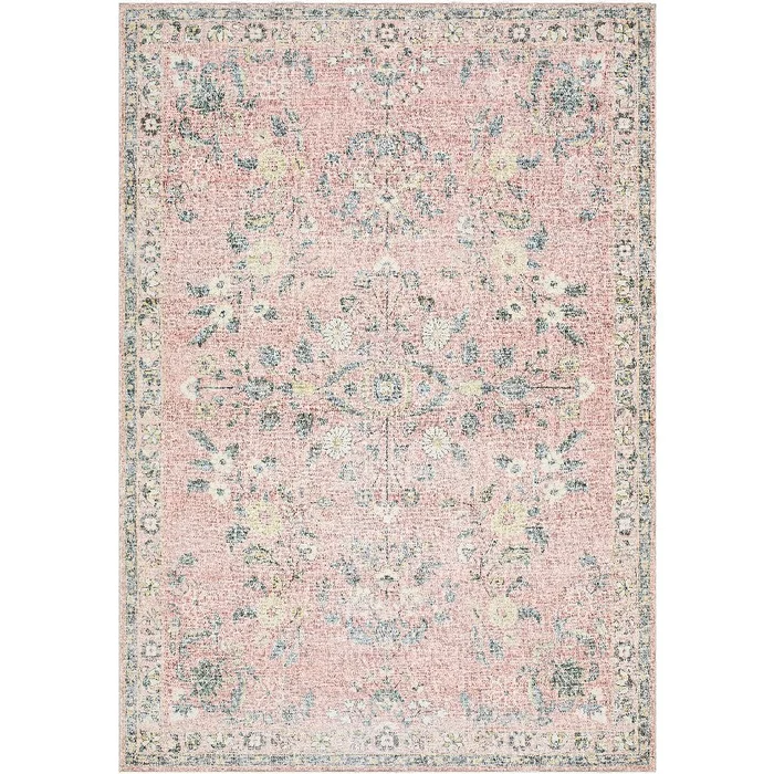Jeaneen Traditional Light Grey/Rust Washable Area Rug