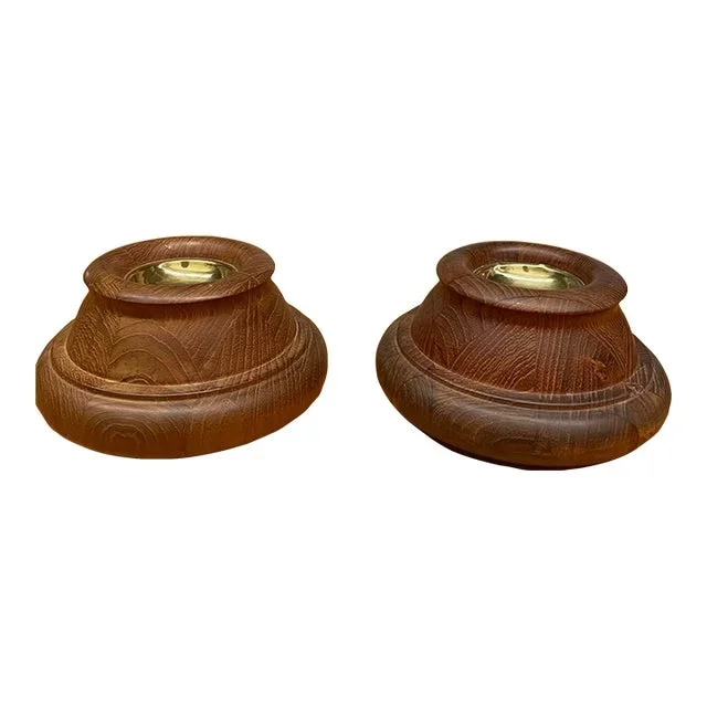 Jens Quistgaard for Dansk Staved Teak Candleholders – A Pair