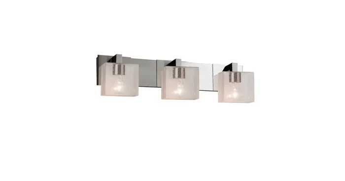Justice Design Group Fusion 3 Light 27″ Wide Bathroom Vanity Light with Rectangular Seeded Glass Shades