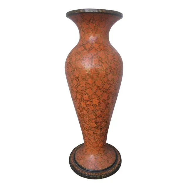 Kashmiri Large Scale Red Lacquer Papier Mache Urn