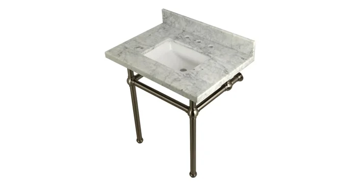 Kingston Brass Templeton 30″ Wall Mounted Marble Lavatory Console with Brass Console Stand
