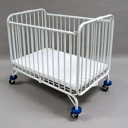 LA Baby Folding Metal Crib in White